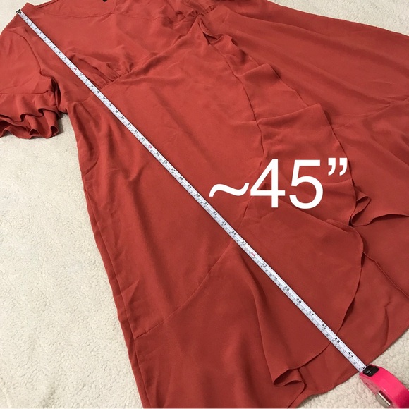 Faux Wrap Midi Dress Ruffle Short Sleeve Burnt Orange Size 2X - Picture 9 of 14